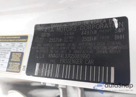 2016 Kia Optima Lx из США, поврежденный, VIN KNAGT4L37G5083990